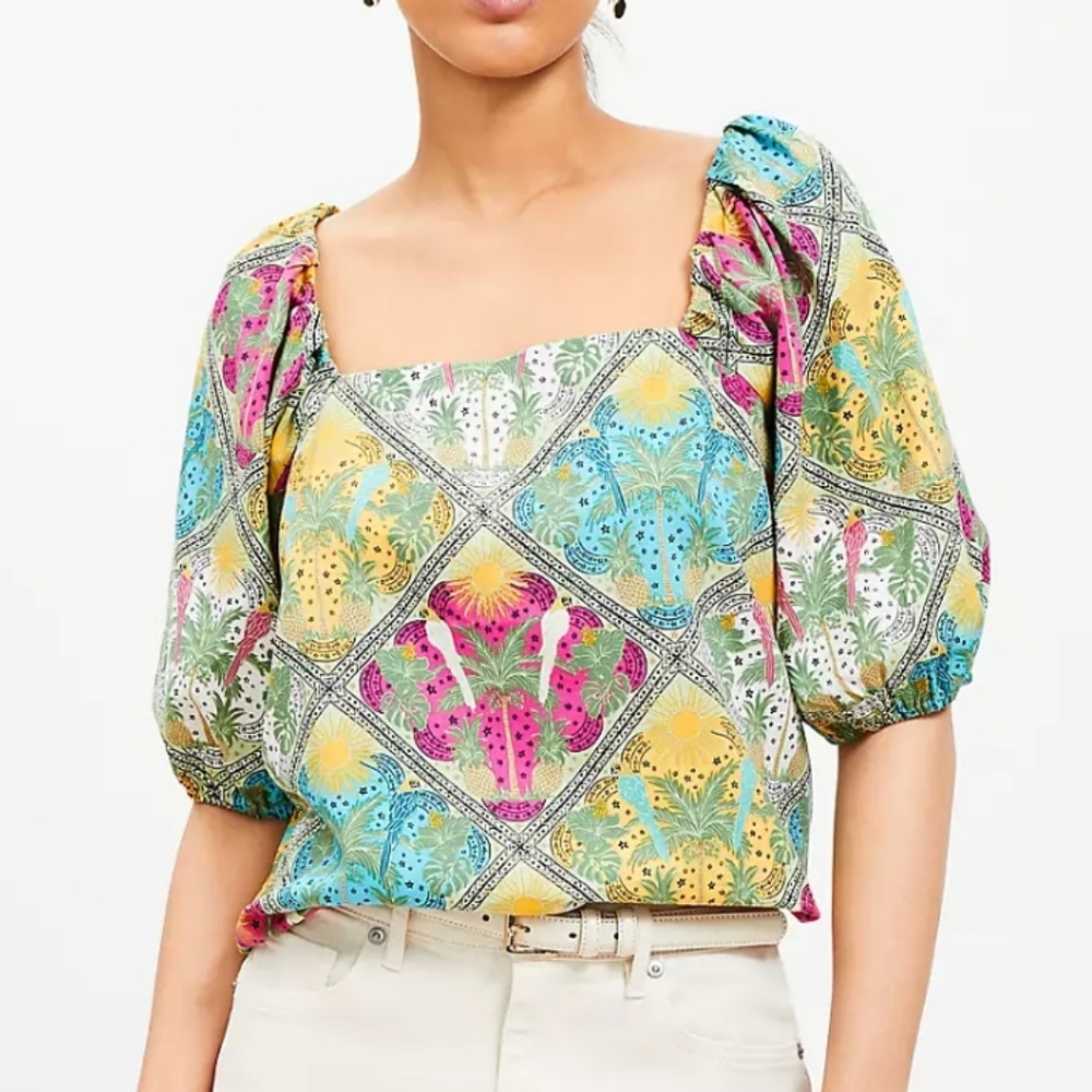 Loft Palm Bubble Sleeve Square Neck Blouse